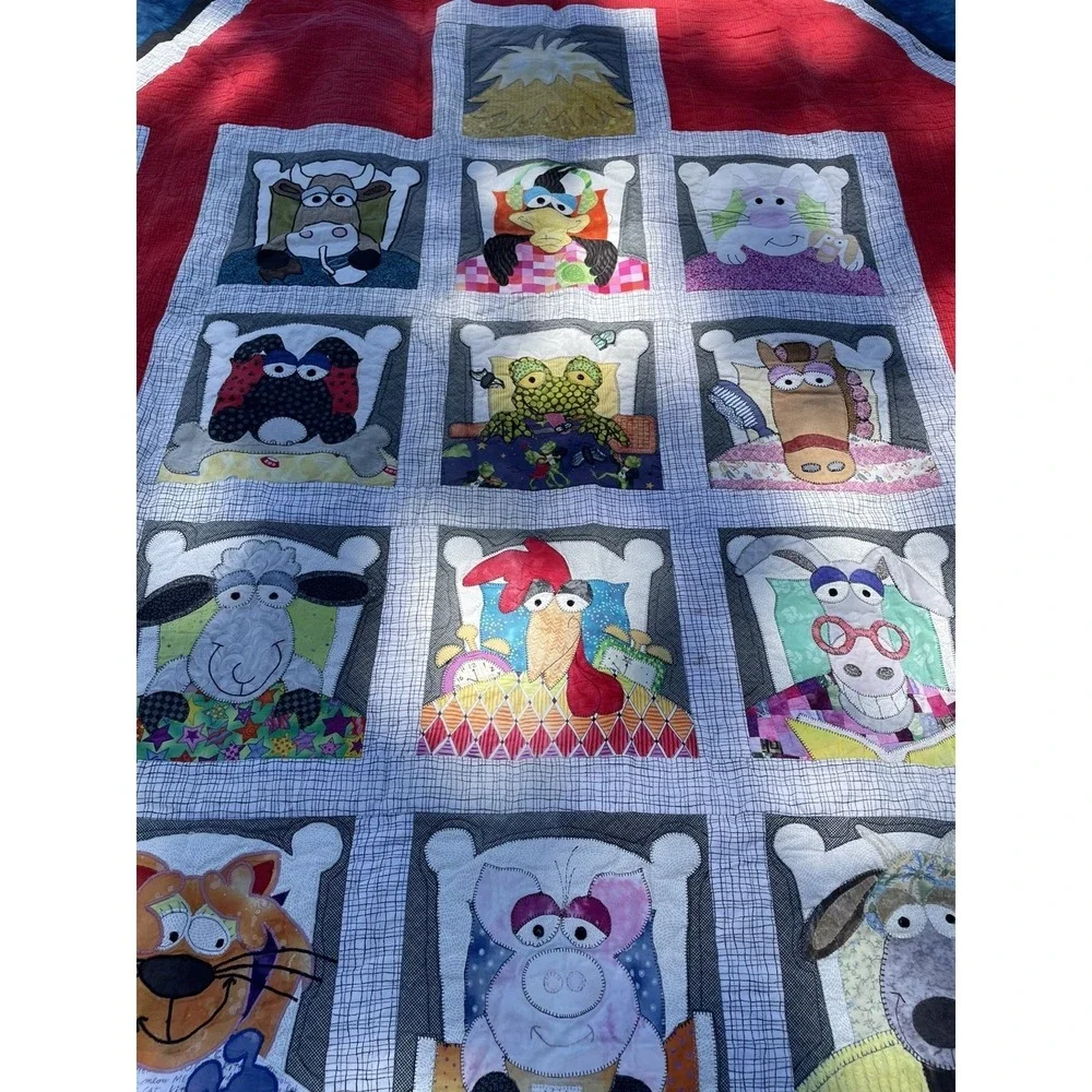 Vintage Handmade Farm Animal Quilt Lap/Throw Picnic Blanket 58